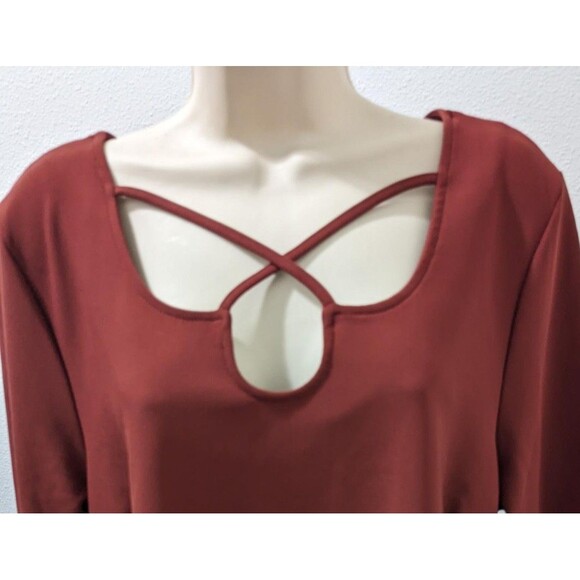 Boston Proper Orange Blouse Women's XL Criss Cross Neck Stretch 3/4 Sleeve - Picture 6 of 11